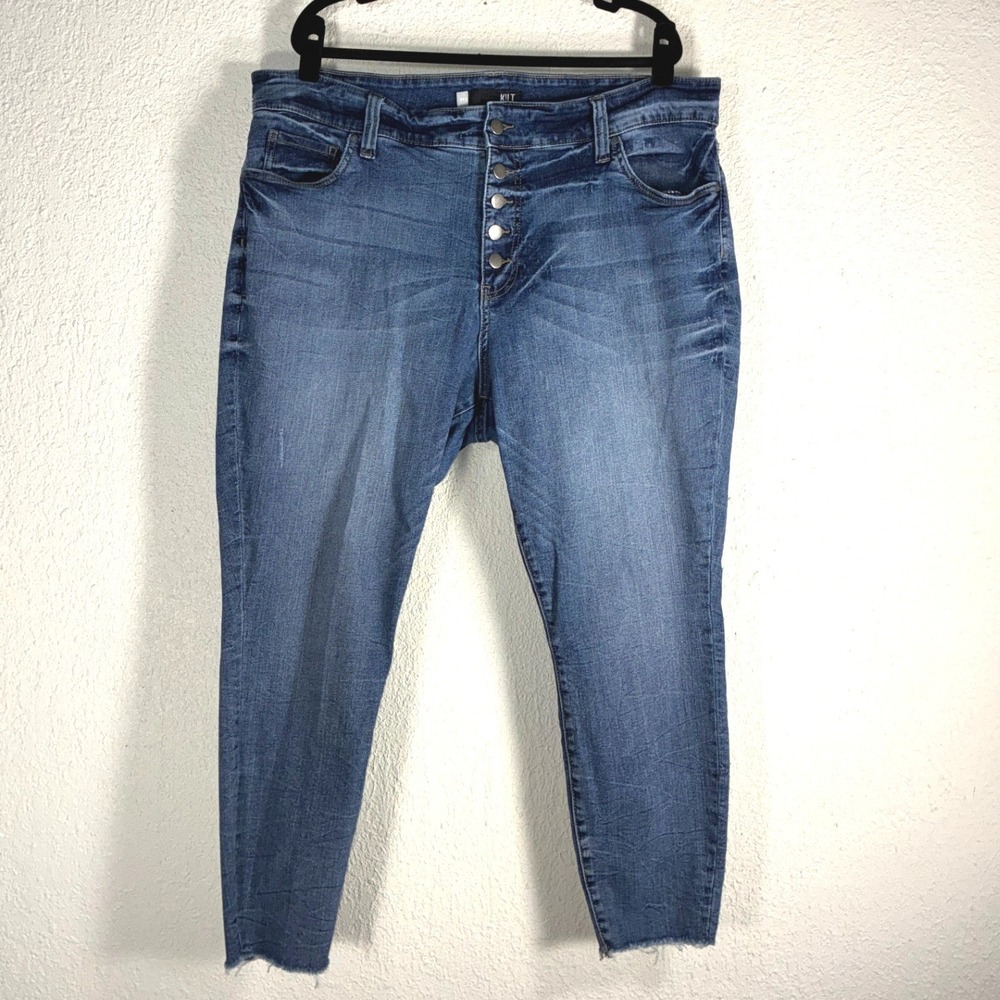Kut from the Kloth Blue Donna Ankle Skinny Jeans - 20W - Button Fly Raw Hem